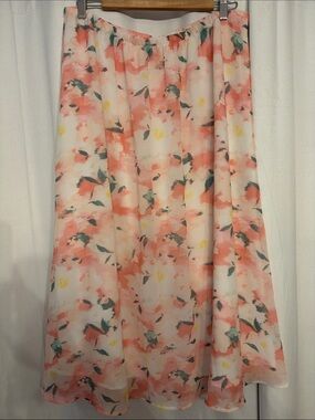 a new day Pink Peach Floral A-Line Chiffon Skirt